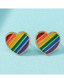 Fashion Love Alloy Color Stripe Heart Stud Earrings