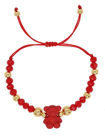 Fashion Red Gold And Crystal Beaded Bear Bracelet