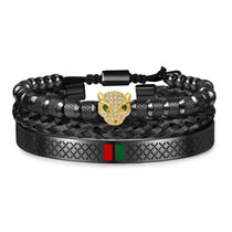 Fashion 10# Copper Inlaid Zirconium Leopard Multilayer Men's Bracelet