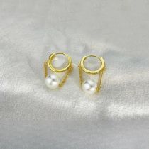 Fashion Gold Copper Chain Pearl Hoop Earrings
