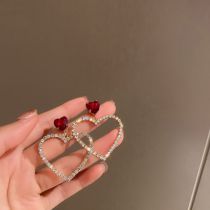 Fashion Gold Metal Diamond Heart Drop Earrings