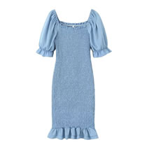 Fashion Denim Blue Polyester Sweater Square Neck Dress