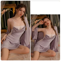 Fashion 1690 Taro Purple (robe + Belt) Satin Tie Gown