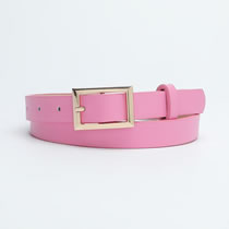 Fashion Rose Red Alloy Square Pin Buckle Wide Belt