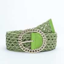 Fashion Light Green Cotton Woven Round Buckle Wide Belt