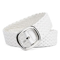 Fashion White Braided Wide Belt With Patent-leather Metal Sun Buckle