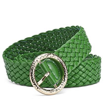 Fashion Green Metal Round Buckle Pu Bright Color Braided Wide Belt