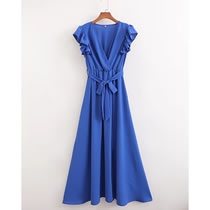 Fashion Klein Blue Polyester Lace Tie Dress