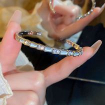 Fashion 30# Open Bracelet - Silver Alloy Diamond Geometric Cuff Bracelet