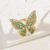 Fashion Green Zircon Brass Zirconia Butterfly Open Ring