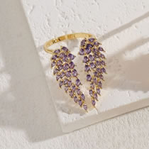 Fashion Purple Zircon Brass Zirconia Wing Open Ring