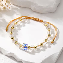 Fashion Royal Blue Eyes Gold Plated Copper Geometric Beaded Eye Bracelet