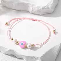 Fashion Pink Heart Copper Oil Drop Heart Eye Pearl Beaded Bracelet