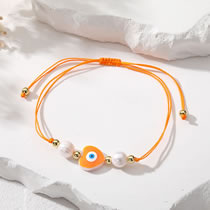 Fashion Orange Heart Copper Oil Drop Heart Eye Pearl Beaded Bracelet