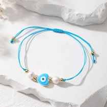 Fashion Sky Blue Heart Copper Oil Drop Heart Eye Pearl Beaded Bracelet