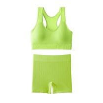 Fashion Fluorescent Green Nylon U-neck Vest High Waist Shorts Set