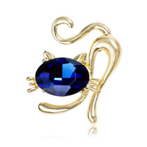 Fashion Blue Alloy Diamond Cat Brooch