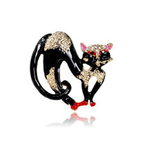 Fashion Black Alloy Diamond Drip Oil Cat Brooch
