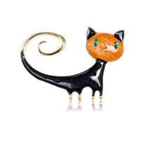 Fashion Orange Alloy Diamond Drip Oil Cat Brooch