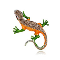 Fashion Orange Alloy Diamond Gecko Brooch