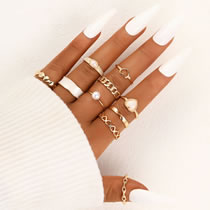 Fashion 14# Alloy Heart Pearl Ring Set