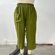 Fashion Olive Ice Silk Solid Color Elastic Trousers