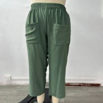 Fashion Light Green Ice Silk Solid Color Elastic Trousers