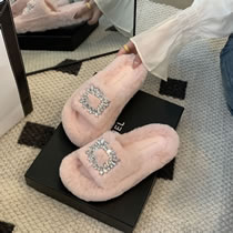 Fashion Pink Plush Square Rhinestone Platform Slippers