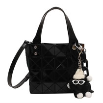 Fashion Black Pu Plaid Large Capacity Messenger Bag