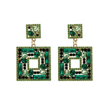 Fashion Green Alloy Diamond Square Earrings