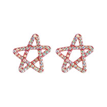 Fashion Style Eight Red Color Alloy Diamond Pentagram Stud Earrings