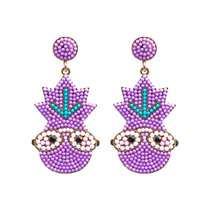Fashion Purple Alloy Bead Geometric Earrings