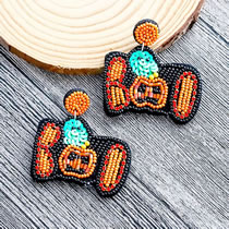 Fashion Orange Bead Woven Alphabet Pumpkin Drop Earrings