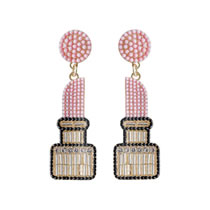 Fashion Pink Alloy Diamond-encrusted Lipstick And Rice Bead Earrings