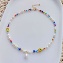 Fashion Color Multicolored Rice Bead Pearl Beaded Eye Necklace