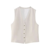 Fashion Off White Woven V Neck Button Breasted Vest