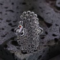 Fashion 9# Peacock Open Ring In Metal And Diamonds