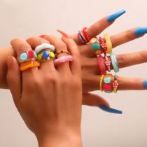 Fashion 2# Resin Beads Beaded Woven Flower Ring Set