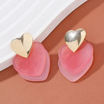 Fashion Gold Resin Double Heart Stud Earrings