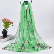 Fashion Emerald Green Chiffon Printed Thin Silk Scarf