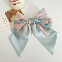 Fashion Pink+blue Fabric Print Bow Hair Clip