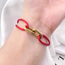 Fashion Red Gold Pure Copper Chain Leather Rope Bracelet
