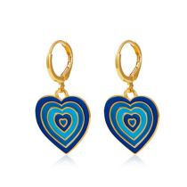 Fashion Blue Alloy Drip Oil Heart Hoop Earrings