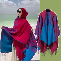 Fashion Blue Red Wings Cotton Floral Fringed Shawl