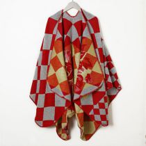 Fashion Ttq14 Square Chessboard - Big Red Cashmere Check Fringed Shawl