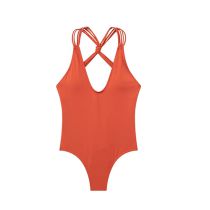 Fashion Orange Geometric Knot Sleeveless V-neck Swimsuit