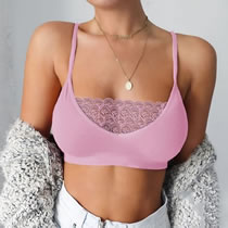 Fashion Pink Polyester Lace Camisole Bra
