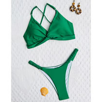 Fashion Green Nylon Cross Back Two-piece Swimsuit