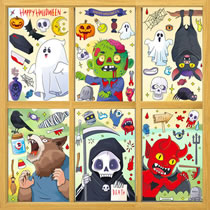 Fashion Set Bq229-230-232-233-234-235 Cartoon Halloween Printing Geometric Static Stickers