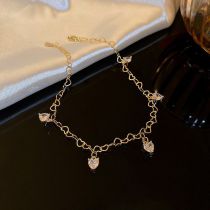 Fashion 46# Anklet - Golden Footprints Alloy Diamond Heart Bracelet